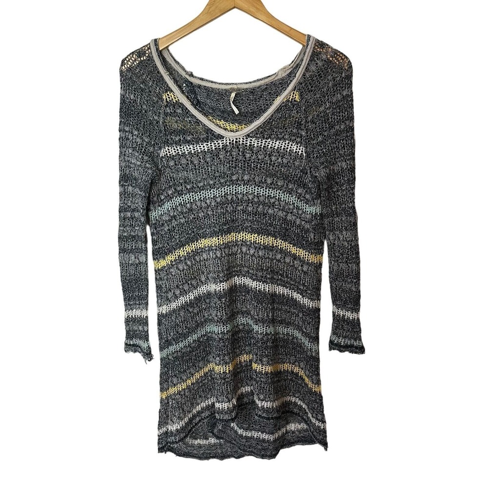 Free People Top Open Knit Split Back Life's A Beach Womens XS Casual Relaxed - Picture 2 of 7